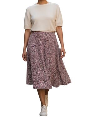 Vintage Talbots Pink Ditsy Floral A-Line 100% Silk Midi Skirt Fit and Flare 14